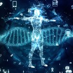 HOLOGRAPHIC HUMAN WITH PIXELS AND DNA STRANDS